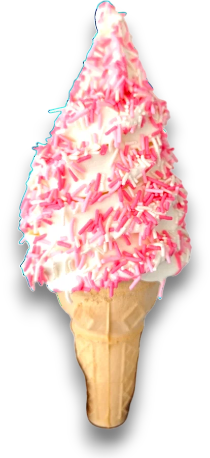 SNO FLO hero ice cream — soft serve cone coated in pink sprinkles